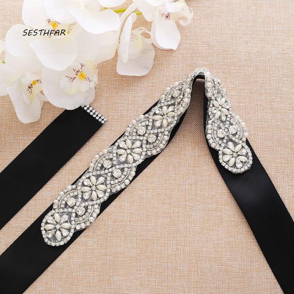 

wedding sashes satin rhinestone dress belt rose gold crystal belts bridal ribbon sash decoration j129s, White