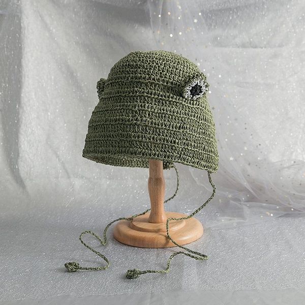 

summer korean version of the small frog hand-woven ladiessun hat wide brim outdoor cute sweet beauty girls cap hats, Blue;gray