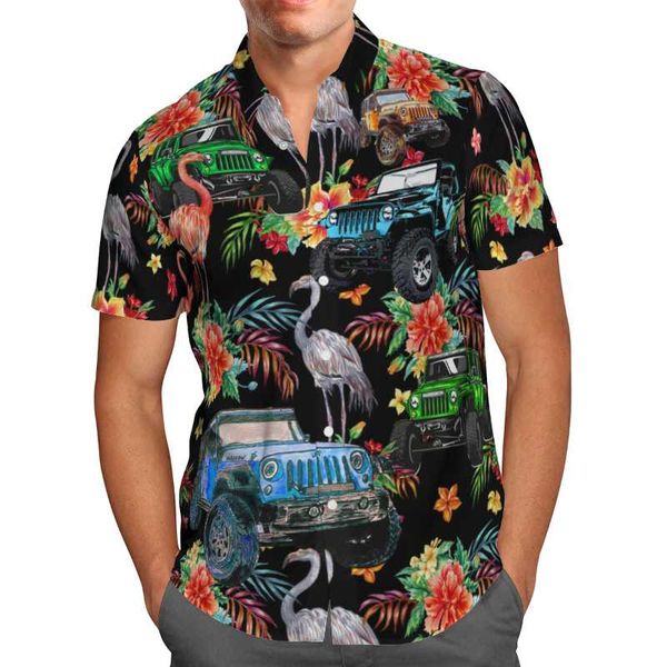 

men's casual shirts bird car 3d print beach hawaiian 2021 summer shirt short sleeve streetwear oversized 5xl camisa social chemise hom, White;black