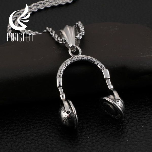 

pendant necklaces fongten retro earphone headset necklace men stainless steel headphone music pendants for jewelry gift, Silver
