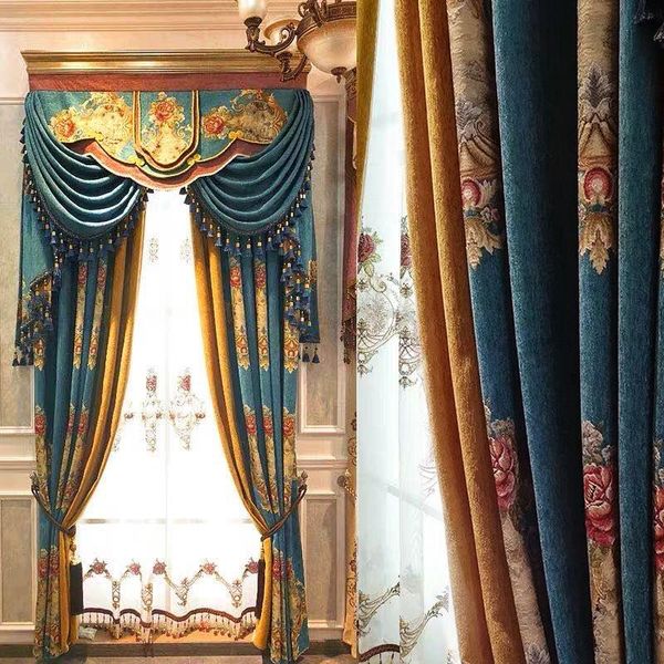 

luxury european style chenille jacquard curtain cloth villa for bedroom living room shading simple tulle custom & drapes