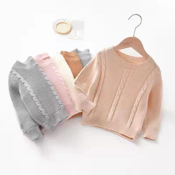 

pullover autumn baby girls casual long sleeve knitted sweaters toddlers kids cute solid color jacquard o- neck knitwear clothing, Blue