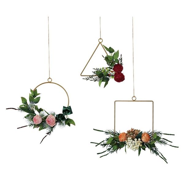 

hanging hoop flowers wreath for decor, rose and leaf greenery floral home wedding set of 3 decorative & wreaths