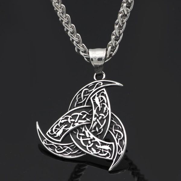 

pendant necklaces men stainless steel viking odin's horn wolf necklace, Silver