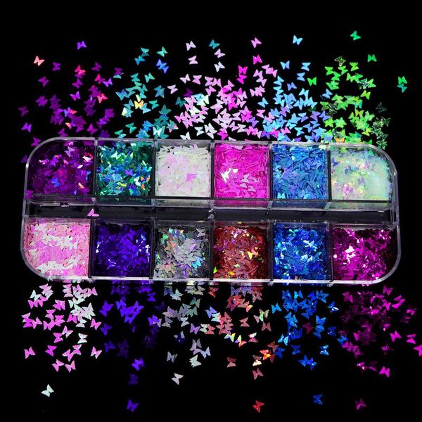 

nail art decorations 12 colors pearl color butterfly sequins 3mm grid independent box mixed sequin jewelry decoration, Silver;gold
