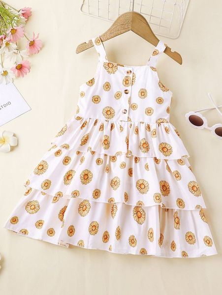 

baby floral print layered ruffle hem cami dress she, Red;yellow