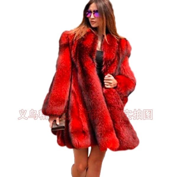 

new fur fox plus medium long warm and slim fit mink imitation coat for women, Black
