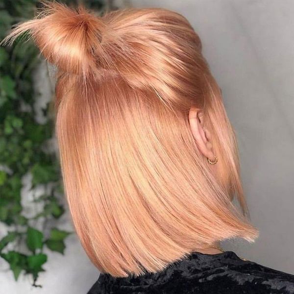 

joedir bob lace front wigs rose gold wig human hair brazilian ombre blonde colored pink part, Black;brown