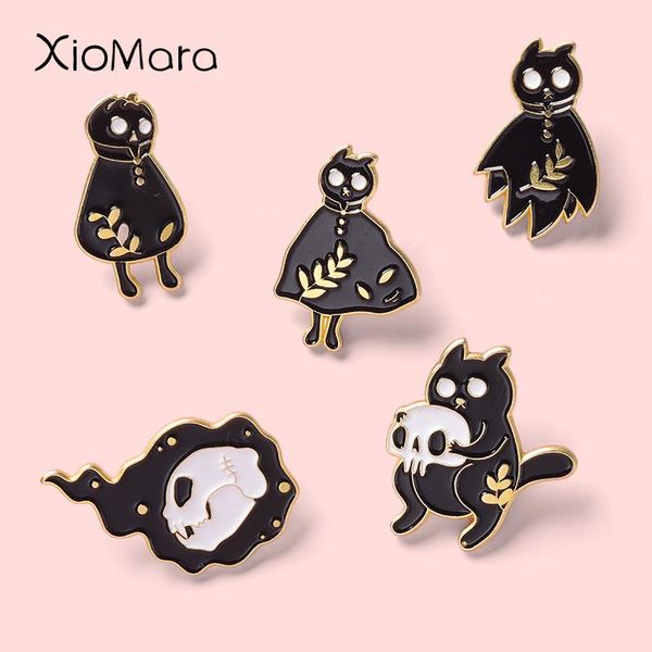 

pins, brooches black robes skull skeleton enamel pins float ghost demon halloween punk lapel pin gothic badges jewelry gifts wholesale, Gray