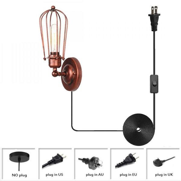 

wall lamp wire cage rose gold sconce,rustic metal plug in lamp,vintage indoor sconce,industrial light fixtures