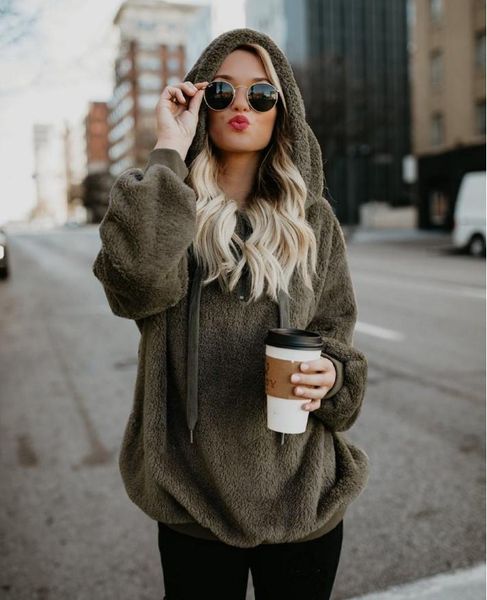 

women's hoodies & sweatshirts plus size m-5xl women fluffy fleece sweatshirt pullover casual female loose winter warm coat soft solid, Black