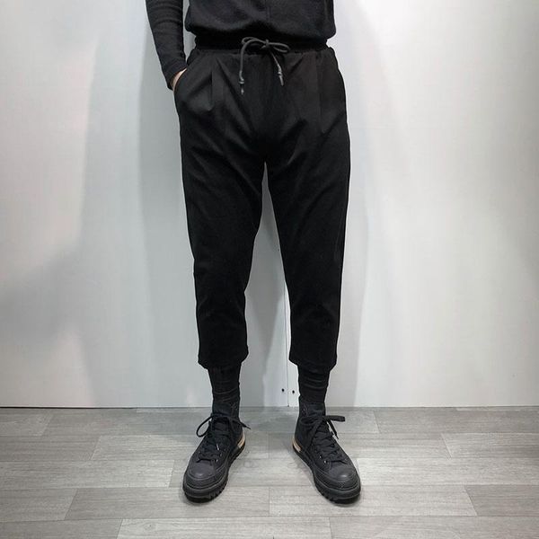 

men's pants legged high elastic casual autumn and winter personalized fashion sports harajuku style black