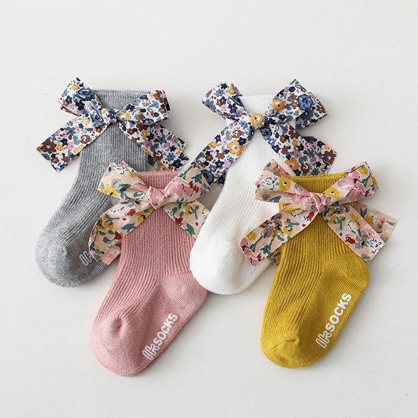 

socks spring and autumn baby girl broken flower big bow soft lovely children's 0-5 years old non slip floor sock, Pink;yellow