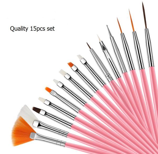 Alta Qualidade de Pink 15 Pcs Escovas de Prego Construtor Gel Pintura Pintura Liner Nail Art Draw Arte Imprimir Escovas Definir Manicure DIY Ponto Point Kits