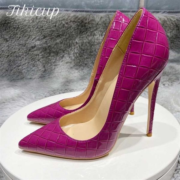 

tikicup purple croc-effect women pattern extremely high heels slip on pointed toe stiletto pumps ladies chic party shoes 211029, Black