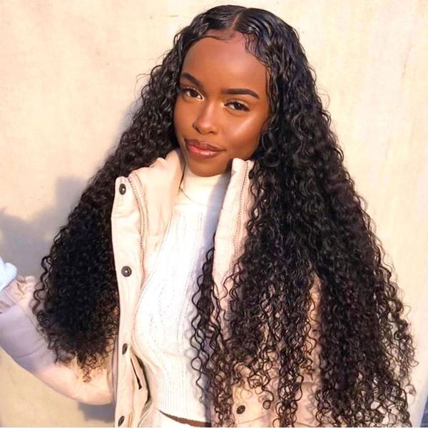

curly human hair wig kinky wigs 13x1 brazilian jerry transparent lace frontal for black women1, Black;brown