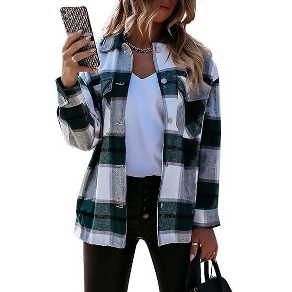 

women's jackets 2021 autumn winter jacket women plaid print single breasted turn-down collar plus size coat female vintage outwear, Black;brown