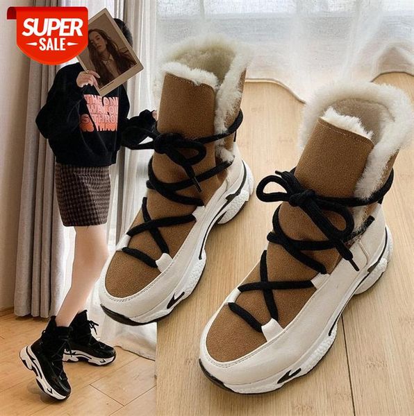 

women's thick-soled snow boots korean style lace-up plus fleece short sponge cake with student warm cotton shoes #ov5i