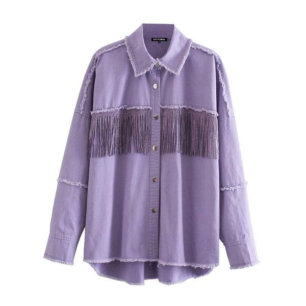 

women's jackets denim jacket women good quality tassel beaded oversized coat vintage fashion long sleeve frayed trim outerwear chic loo, Black;brown