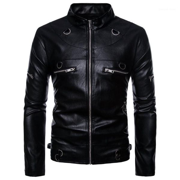 

men's fur & faux european size 2021 motorcycle pull leather handsome pu, Black