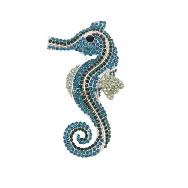 

9.5*5cm silver-tone lovely green sea horse pin seahorse rhinestone crystal brooch for wedding bouquet, Gray