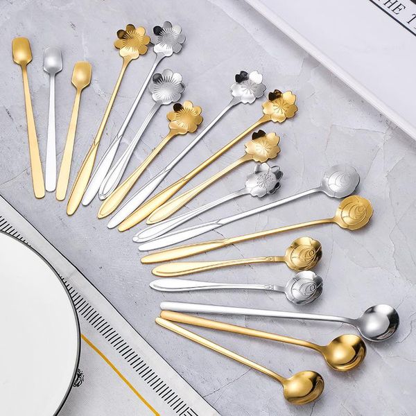 

spoons 1pc stainless steel spoon cherry rose gold silver coffee christmas gifts kitchen accessories tableware decoration
