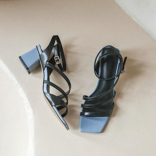 

women high heels sandals summer genuine leather girl's party daily shoes woman footwears black