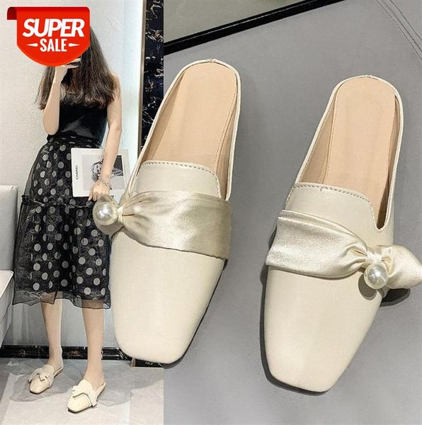 

baotou half slippers women, pearl embellished mules, outer wear ladies #ry48, Black