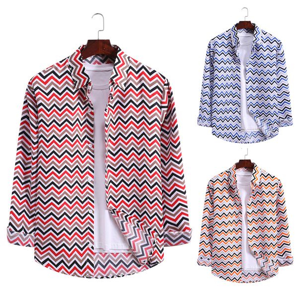 

shirts mens fashion stripe print long sleeve casual lapel shirt blouse streetwear para hombre sep, White;black