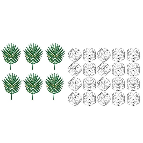

napkin rings 26 pcs ring holder for wedding party holiday banquet christmas, 6 green & 20 silver