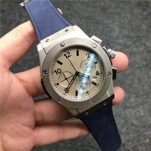 

mens automatic quartz watch chronograph stainless steel dial designer sports military casual outdoor leather small disc working mens watches, Slivery;brown