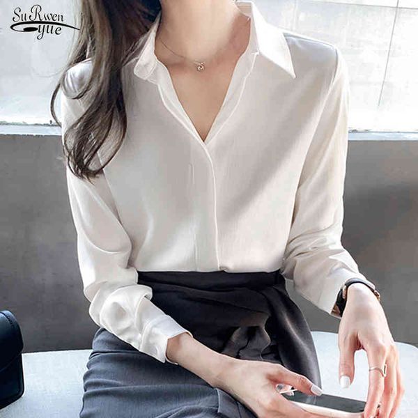

vintage chiffon blouse women office lady long sleeve plus size shirts turn down collar female clothing blusas 13138 210508, White
