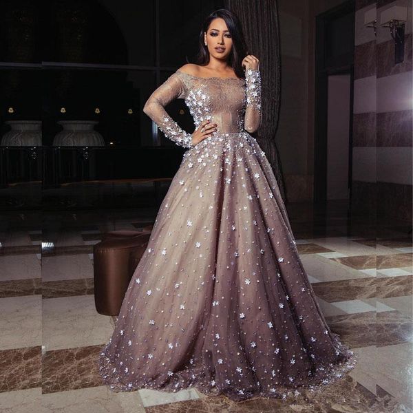 

party dresses african muslim evening a-line long sleeves lace pearls islamic dubai saudi arabic formal gown prom, White;black