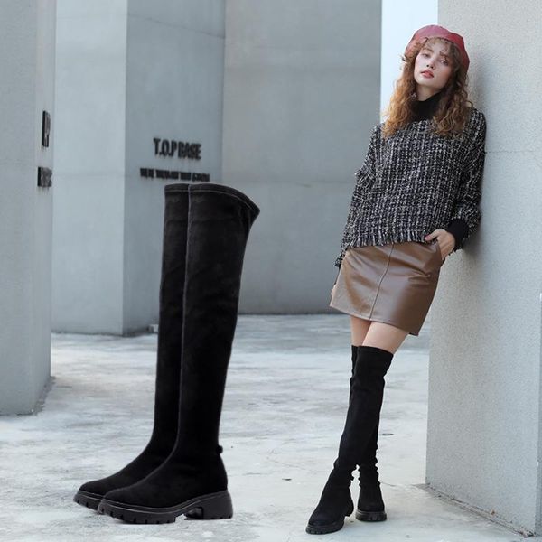 

boots artmu original hign heel over knee round toe fashion high shoes comfort handmade cow suede long woman, Black
