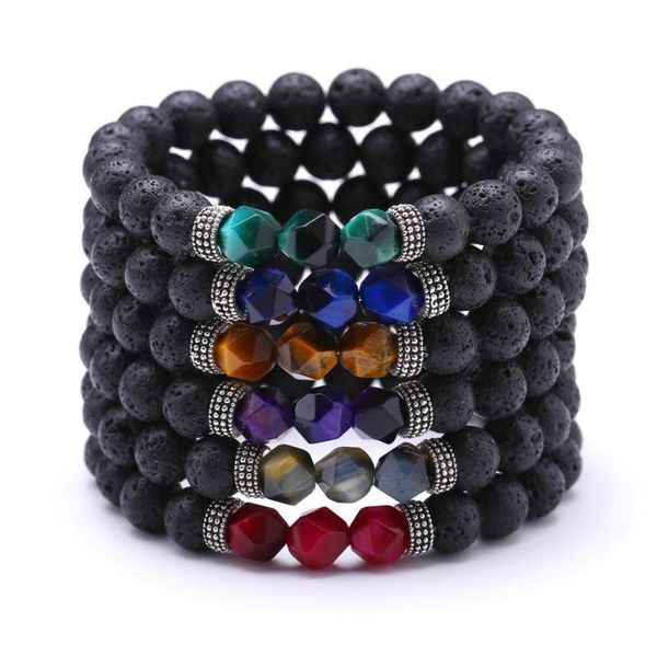 

beaded, strands 6 colors tiger eye 8mm volcanic lava stone diy arom essential oil diffuser bracelet buddha yoga strand jewelry women men, Black