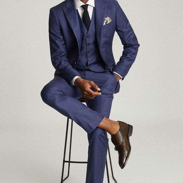 

men's suits & blazers custom fashion luxury gentleman navy blue business slim suit groom wedding dress tuxedo banquet sets (blazers+ves, White;black