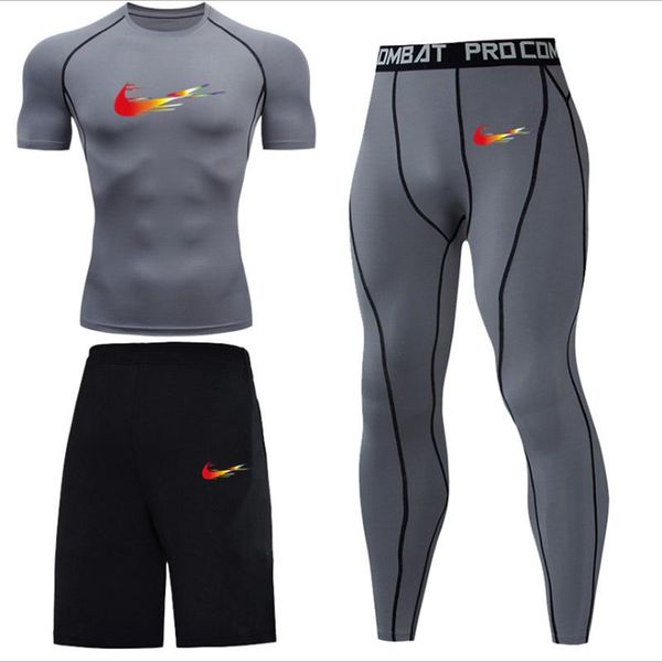 

men's tracksuits brand gym running fitness sportswear athletic physical training clothes sports suits workout jogging rashguard kit, Gray