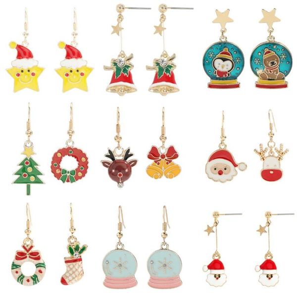 

dangle & chandelier wgoud fashion colorful christmas enamel drop earring bohemian gold color santa claus deer tree women femme, Silver