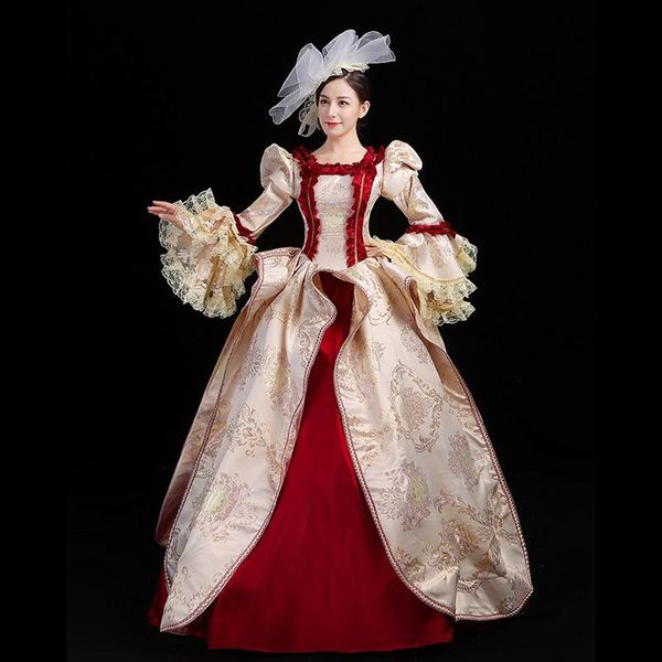 

casual dresses 2021 est european court women dress red and light gold long sleeve flare masquerade show party ball gowns, Black;gray