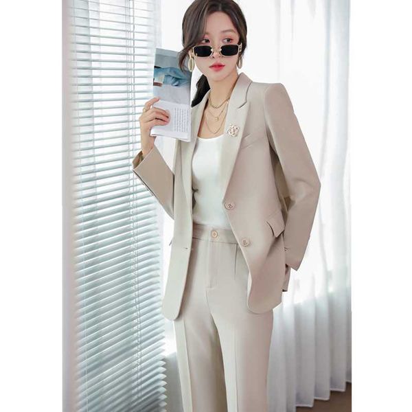 

women's two piece pants 2021 autumn and winter high-end workplace elegant light mature lady atmospheric long-sleeved jacket professiona, White