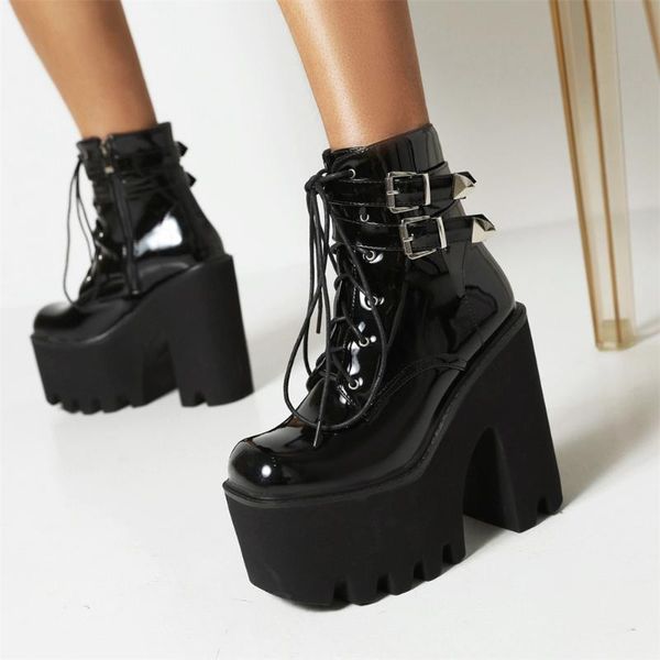 

boots brand design female motorcycle black super high heel ankle platform 2021 autumn winter cool street woman shoes