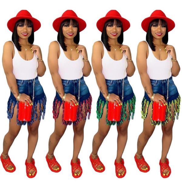 

women's jeans denim shorts brushed casual high waist ladies slim tassel sexy, Blue