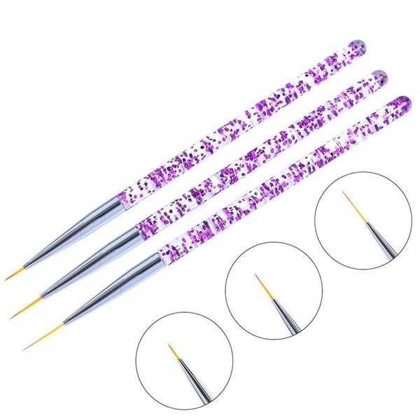 

nail brushes 3pcs/set art line painting pen 3d tips acrylic uv gel drawing crystal liner glitter french design manicure tools, Yellow