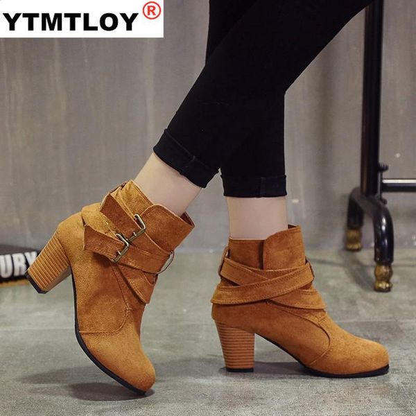 

boots size 35-42 buckle brown suede women black high heel ankle fashion party shoes christmas for