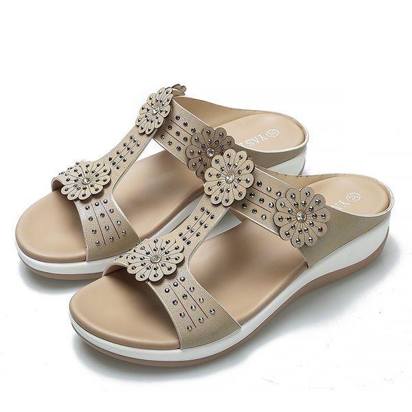 

sandals casual ---summer women flat beach slipper flip flop shoes woman bohemia rhinestone ethnic female wedge yuvc, Black