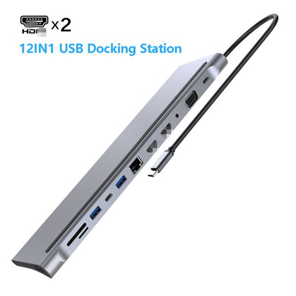 USB Tipo C Hub adaptador Laptop Docking Station Monitário Dual HDL VGA RJ45 SD TF para MacBooekl Delle XPSE HP Lenovol ThinkPadl