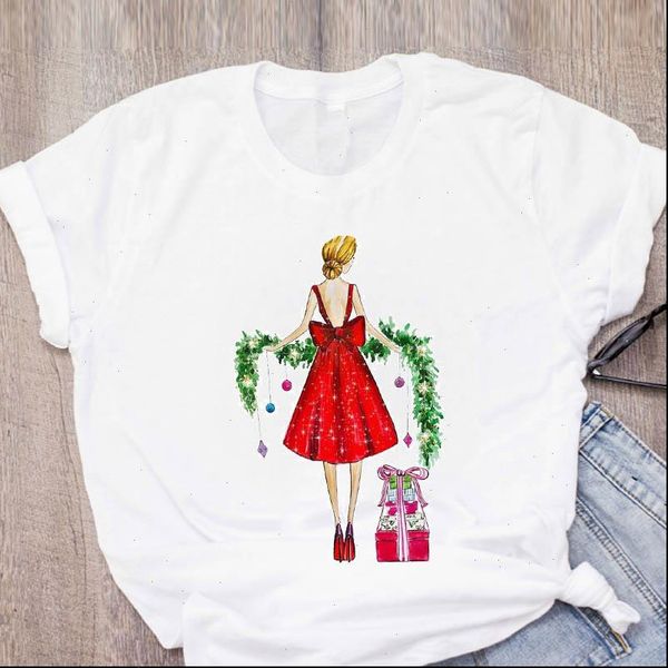 

women graphic womens t shirts cartoon gift short sleeve sweet 90s clothes merry christmas print lady tees clothing female, White