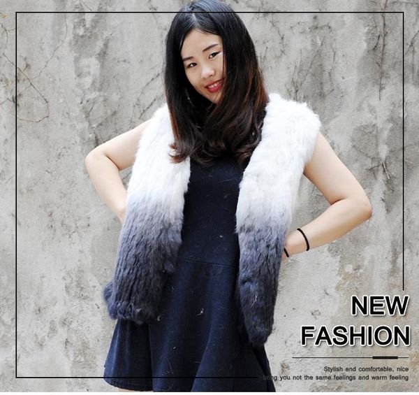 

women's vests cx-g-b-104 luxurious knitted real fur gelit fashion, Black;white