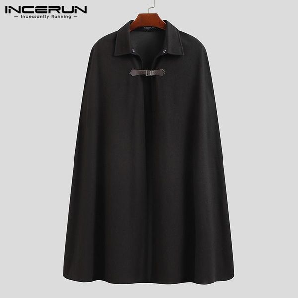 

men's trench coats men lapel cloak incerun fashion solid color cape winter faux blends overcoats long style jackets streetwear s-5xl 7, Tan;black