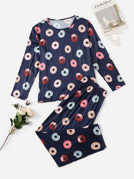 

plus donuts print pj set t7sm#, Black;white